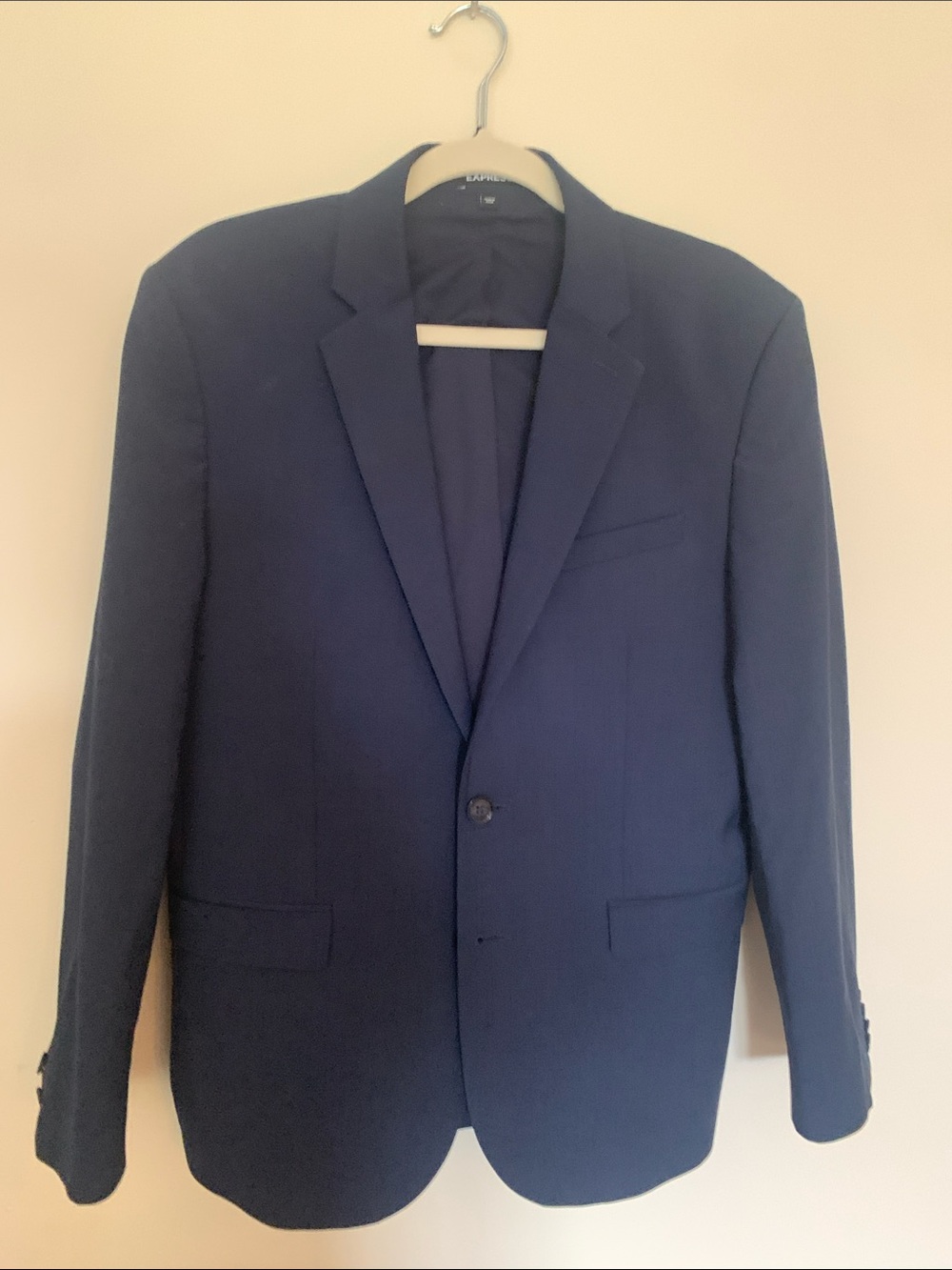 Express Men's Dark Navy Two-Button Blazer and slacks